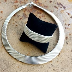 Silvertone Domed Omega Bracelet and Necklace